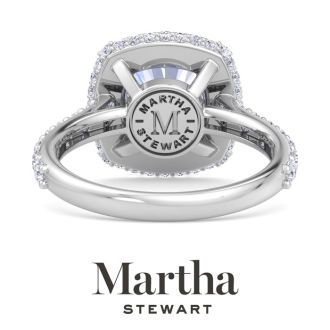 Martha Stewart 4 Carat Cushion Cut Lab Grown Diamond Hidden Halo Engagement Ring In Sterling Silver