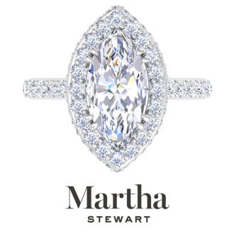 Martha Stewart 4 Carat Marquise Shape Lab Grown Diamond Hidden Halo Engagement Ring In Sterling Silver