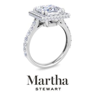 Martha Stewart 4 Carat Princess Cut Lab Grown Diamond Hidden Halo Engagement Ring In Sterling Silver