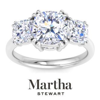 Martha Stewart 5 Carat Cushion Cut Lab Grown Diamond Three Stone Engagement Ring In Sterling Silver