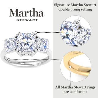 Martha Stewart 5 Carat Cushion Cut Lab Grown Diamond Three Stone Engagement Ring In Sterling Silver