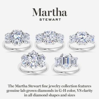Martha Stewart 5 Carat Cushion Cut Lab Grown Diamond Three Stone Engagement Ring In Sterling Silver
