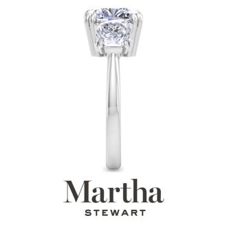 Martha Stewart 5 Carat Cushion Cut Lab Grown Diamond Three Stone Engagement Ring In Sterling Silver