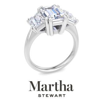 Martha Stewart 5 Carat Emerald Cut Lab Grown Diamond Three Stone Engagement Ring In Sterling Silver