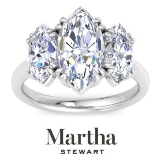 Martha Stewart 5 Carat Marquise Shape Lab Grown Diamond Three Stone Engagement Ring In Sterling Silver