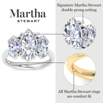 Martha Stewart 5 Carat Marquise Shape Lab Grown Diamond Three Stone Engagement Ring In Sterling Silver