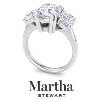 Martha Stewart 5 Carat Oval Shape Lab Grown Diamond Three Stone Engagement Ring In Sterling Silver