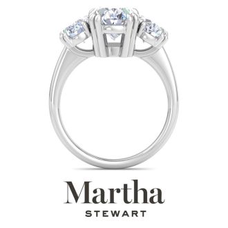 Martha Stewart 5 Carat Oval Shape Lab Grown Diamond Three Stone Engagement Ring In Sterling Silver
