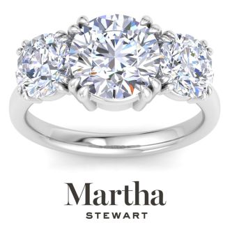 Martha Stewart 5 Carat Round Lab Grown Diamond Three Stone Engagement Ring In Sterling Silver