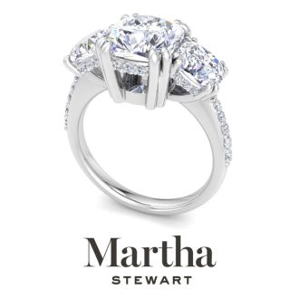 Martha Stewart 5 1/2 Carat Cushion Cut Lab Grown Diamond Three Stone Plus Engagement Ring In Sterling Silver