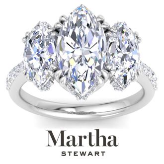 Martha Stewart 5 1/2 Carat Marquise Shape Lab Grown Diamond Three Stone Plus Engagement Ring In Sterling Silver