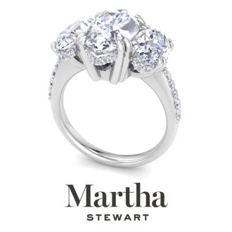 Martha Stewart 5 1/2 Carat Marquise Shape Lab Grown Diamond Three Stone Plus Engagement Ring In Sterling Silver