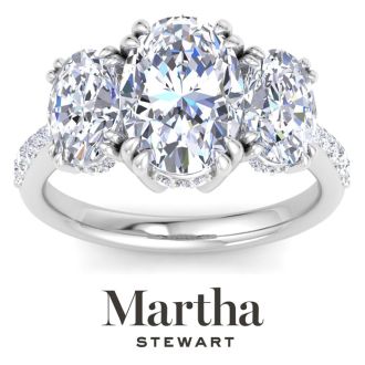 Martha Stewart 5 1/2 Carat Oval Shape Lab Grown Diamond Three Stone Plus Engagement Ring In Sterling Silver