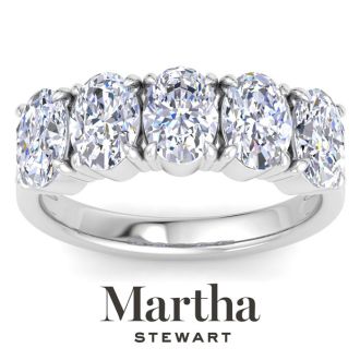 Martha Stewart 3 Carat Oval Shape Lab Grown Diamond Five Stone Engagement Ring In Sterling Silver