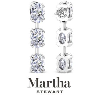 Martha Stewart 5 Carat Oval Shape Lab Grown Diamond Drop Earrings In Sterling Silver