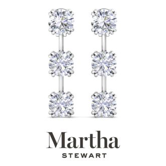 Martha Stewart 5 Carat Round Shape Lab Grown Diamond Drop Earrings In Sterling Silver