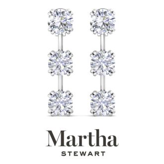 Martha Stewart 5 Carat Round Shape Lab Grown Diamond Drop Earrings In Sterling Silver