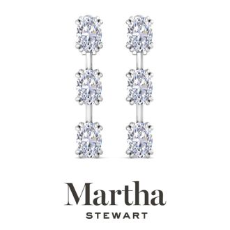 Martha Stewart 3 Carat Oval Shape Lab Grown Diamond Drop Earrings In Sterling Silver