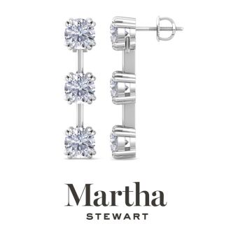 Martha Stewart 3 Carat Round Shape Lab Grown Diamond Drop Earrings In Sterling Silver