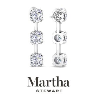 Martha Stewart 3 Carat Round Shape Lab Grown Diamond Drop Earrings In Sterling Silver