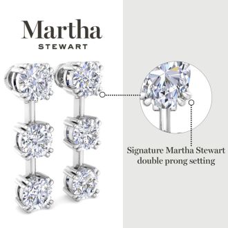 Martha Stewart 3 Carat Round Shape Lab Grown Diamond Drop Earrings In Sterling Silver