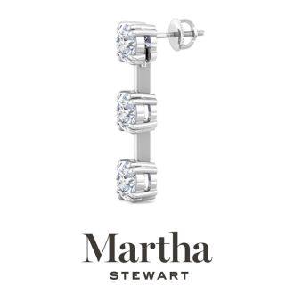 Martha Stewart 3 Carat Round Shape Lab Grown Diamond Drop Earrings In Sterling Silver