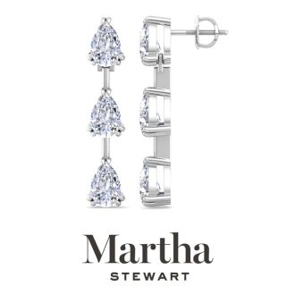 Martha Stewart 3 Carat Pear Shape Lab Grown Diamond Drop Earrings In Sterling Silver