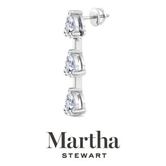 Martha Stewart 3 Carat Pear Shape Lab Grown Diamond Drop Earrings In Sterling Silver
