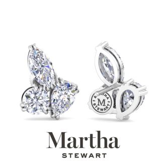 Martha Stewart 3 Carat Lab Grown Diamond Cluster Stud Earrings In Sterling Silver, Marquise-Round-Pear