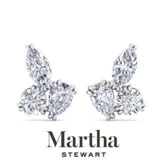 Martha Stewart 3 Carat Lab Grown Diamond Cluster Stud Earrings In Sterling Silver, Marquise-Round-Pear