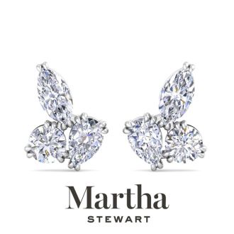 Martha Stewart 3 Carat Lab Grown Diamond Cluster Stud Earrings In Sterling Silver, Marquise-Round-Pear