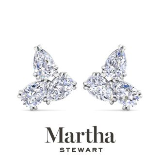 Martha Stewart 3 Carat Lab Grown Diamond Cluster Stud Earrings In Sterling Silver, Pear