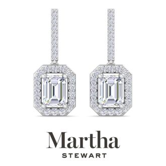 Martha Stewart 2 1/2 Carat Emerald Cut Lab Grown Diamond Drop Earrings In Sterling Silver