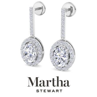 Martha Stewart 2 1/2 Carat Oval Shape Lab Grown Diamond Drop Earrings In Sterling Silver