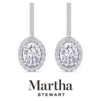Martha Stewart 2 1/2 Carat Oval Shape Lab Grown Diamond Drop Earrings In Sterling Silver