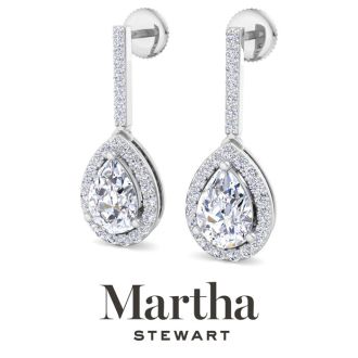 Martha Stewart 2 1/2 Carat Pear Shape Lab Grown Diamond Drop Earrings In Sterling Silver