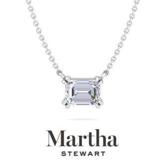 Martha Stewart 1 Carat Emerald Cut Lab Grown Diamond Solitaire Necklace In Sterling Silver