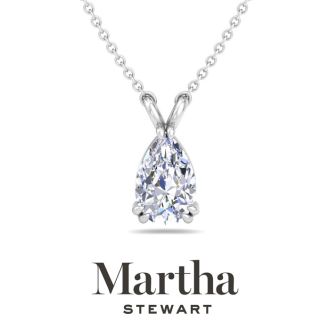 Martha Stewart 1 Carat Pear Shape Lab Grown Diamond Solitaire Necklace In Sterling Silver