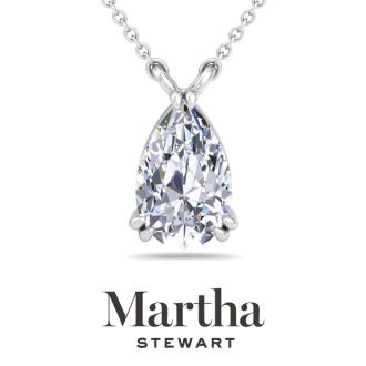 Martha Stewart 3 Carat Pear Shape Lab Grown Diamond Solitaire Necklace In Sterling Silver