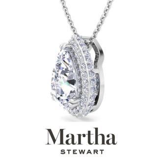 Martha Stewart 2 1/4 Carat Pear Shape Lab Grown Diamond Halo Necklace In Sterling Silver