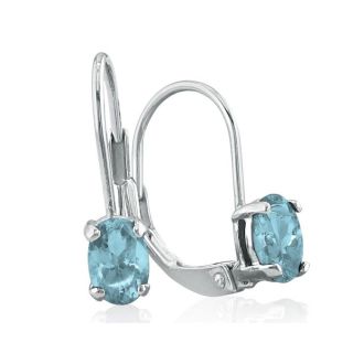 Aquamarine Earrings: Aquamarine Jewelry: 1 Carat Oval Shape Aquamarine Leverback Earrings In 14 Karat White Gold