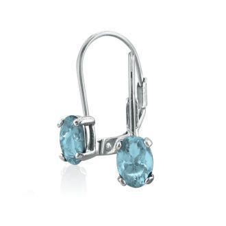 Aquamarine Earrings: Aquamarine Jewelry: 1 Carat Oval Shape Aquamarine Leverback Earrings In 14 Karat White Gold