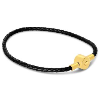 Bruno Magli Mens Slim Leather Bracelet, Gold