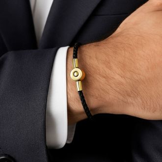 Bruno Magli Mens Slim Leather Bracelet, Gold