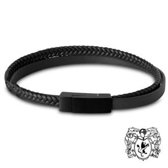 Bruno Magli Mens Double Strand Leather Bracelet, Black