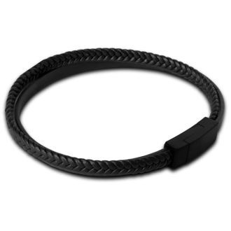 Bruno Magli Mens Double Strand Leather Bracelet, Black