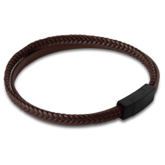 Bruno Magli Mens Double Strand Leather Bracelet, Mahogany