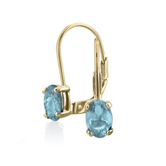 Aquamarine Earrings: Aquamarine Jewelry: 1 Carat Oval Shape Aquamarine Leverback Earrings In 14 Karat Yellow Gold