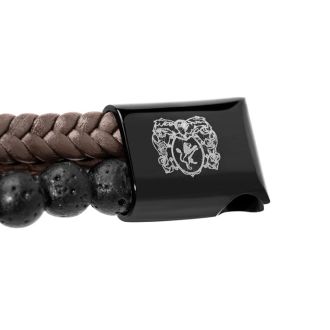 Bruno Magli Mens Leather Bracelet With Lava Beads, Mahogany