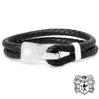 Bruno Magli Mens Double Rope Leather Bracelet, Silver